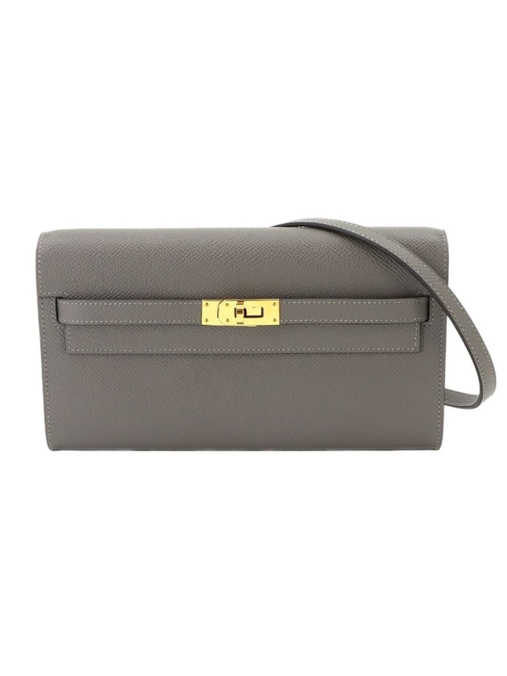 Hermes Kelly to Go Shoulder Wallet Bifold Epsom Gris Meyer